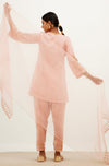 Blush Pink Embroidered Cotton Silk Satin Kurta Set