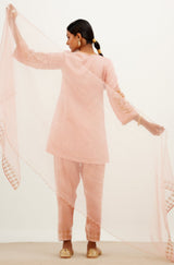 Blush Pink Embroidered Cotton Silk Satin Kurta Set