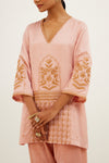 Blush Pink Embroidered Cotton Silk Satin Kurta Set