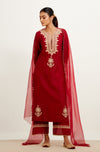 Maroon Dori Embroidered Kurta Set