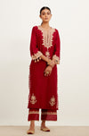 Maroon Dori Embroidered Kurta Set