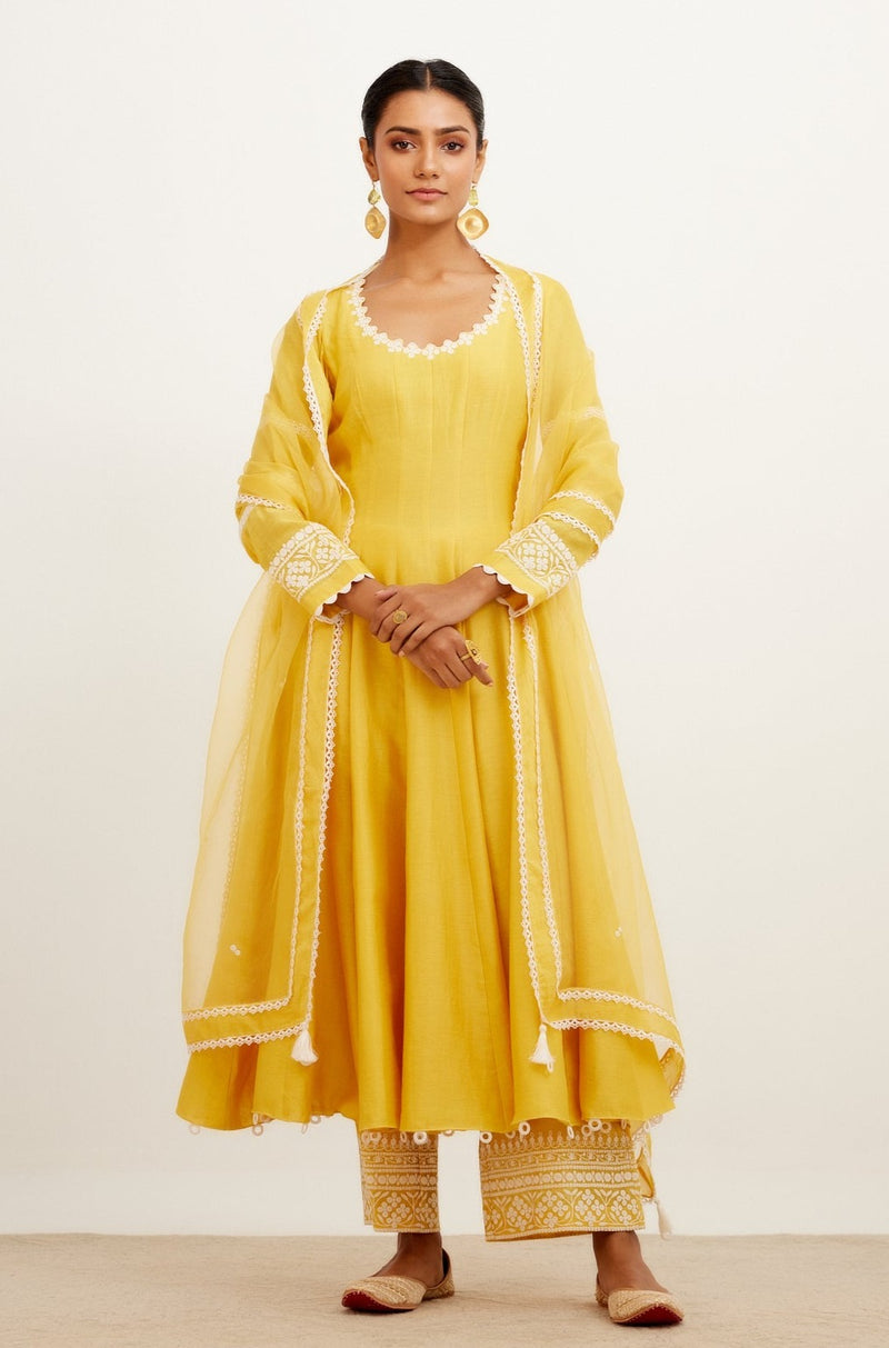 Yellow Chanderi Anarkali Set