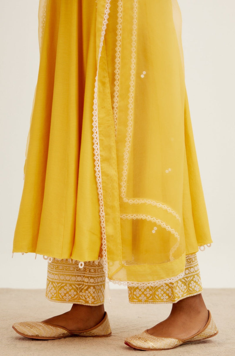 Yellow Chanderi Anarkali Set