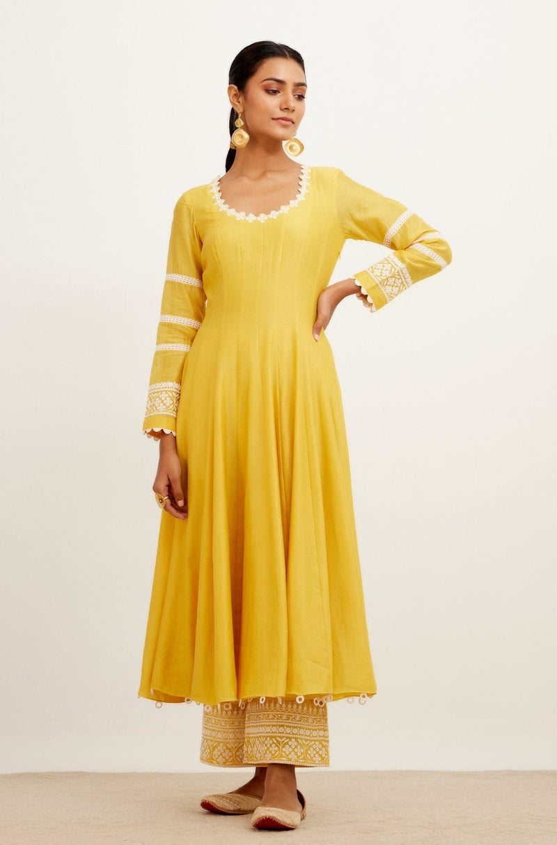 Yellow Chanderi Anarkali Set