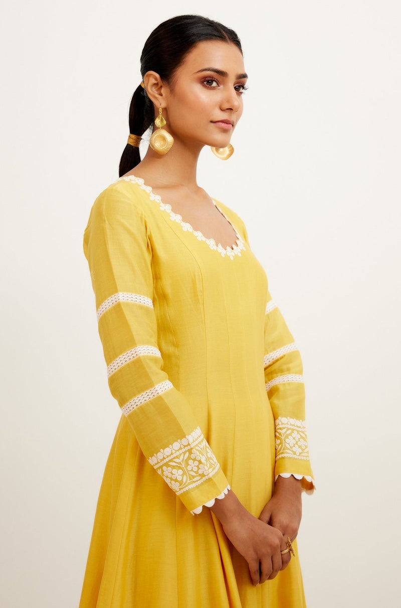 Yellow Chanderi Anarkali Set