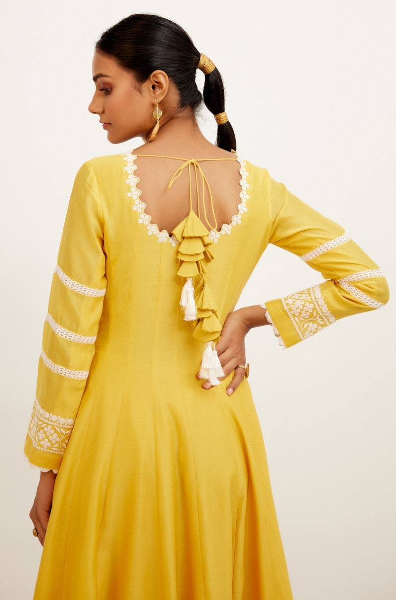 Yellow Chanderi Anarkali Set