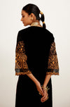 Black and Maroon Zari Embroidered Velvet Kurta Set