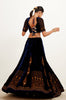 Navy Blue Zari Embroidered Velvet Lehenga Set
