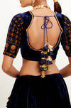 Navy Blue Zari Embroidered Velvet Lehenga Set