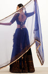 Navy Blue Zari Embroidered Velvet Lehenga Set