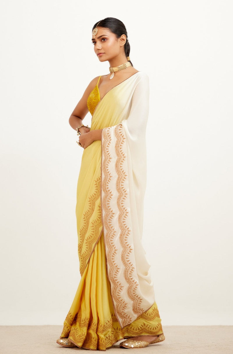 Yellow Shaded Satin Saree