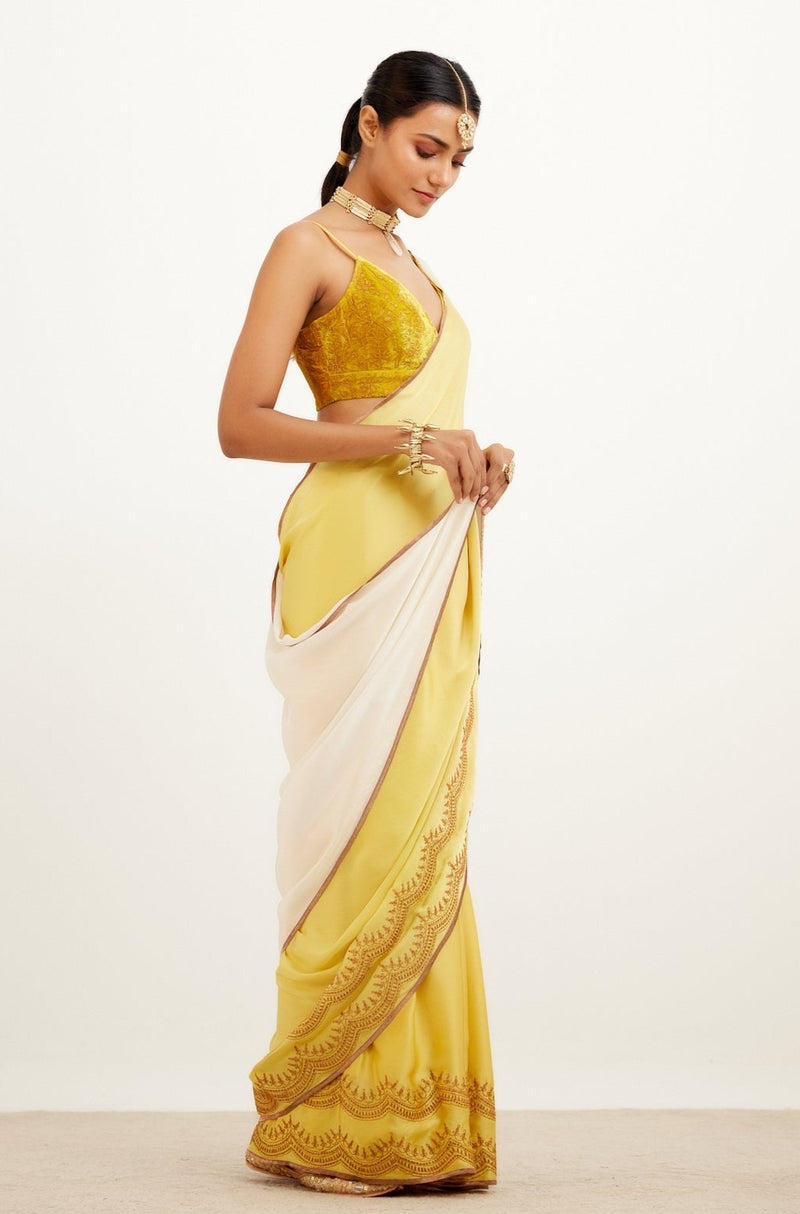 Yellow Shaded Satin Saree