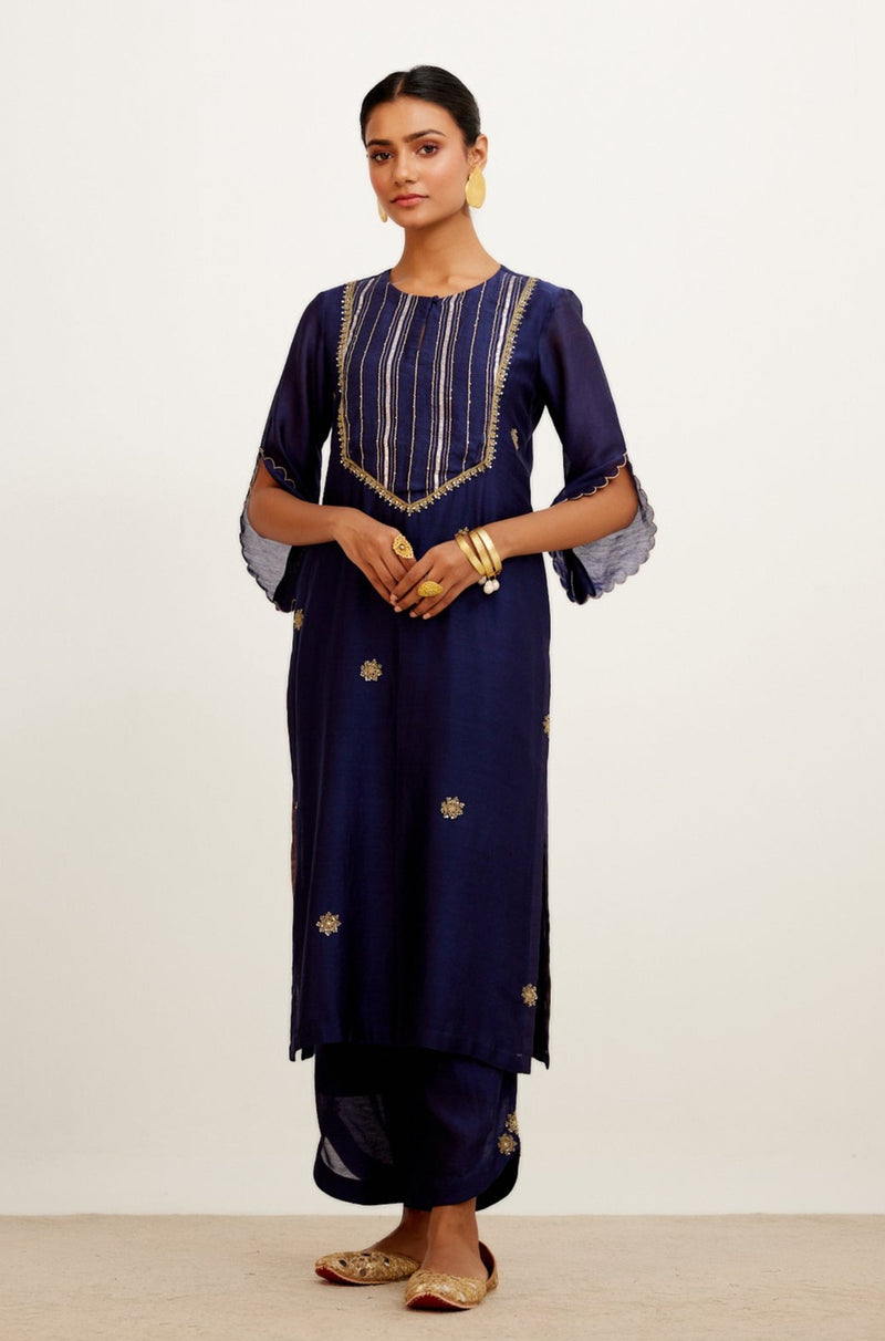 Navy Blue Hand Embroidered Kurta Set