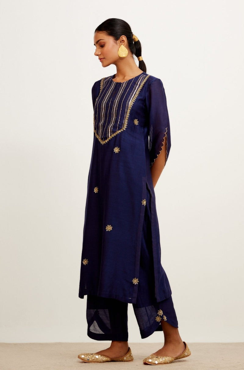 Navy Blue Hand Embroidered Kurta Set