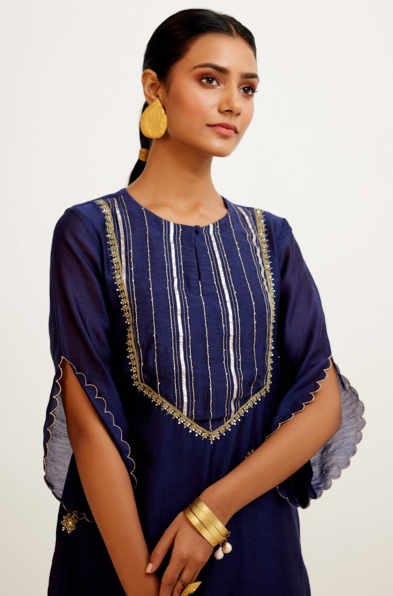 Navy Blue Hand Embroidered Kurta Set