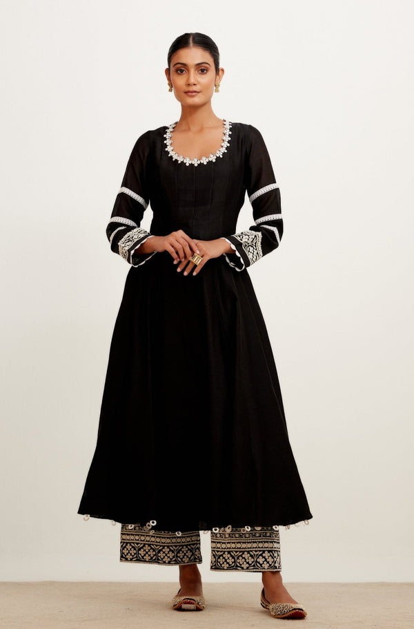 Black Chanderi Anarkali Set