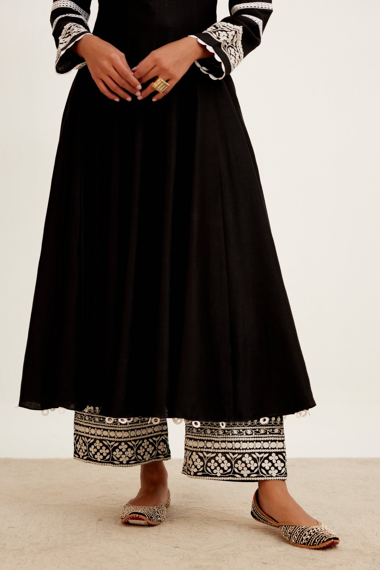 Black Chanderi Butti Embroidered Festive Anarkali Suit
