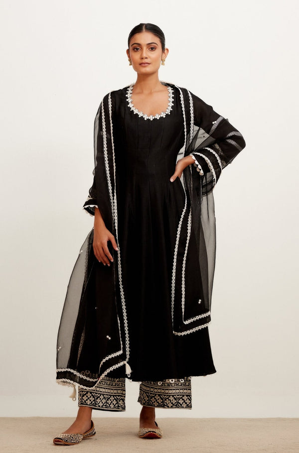 Black Chanderi Anarkali Set