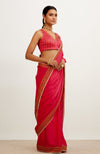 Fuchsia Pink Zari Embroidered Satin Saree