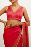 Fuchsia Pink Zari Embroidered Satin Saree