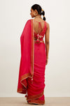 Fuchsia Pink Zari Embroidered Satin Saree