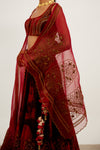 Maroon Zari Embroidered Velvet Lehenga Set