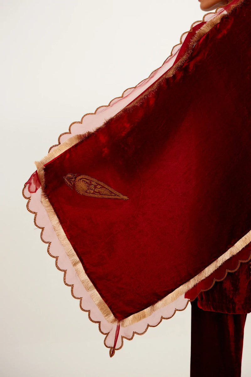 Heena Somani in Maroon Embroidered Velvet Short Kurta Salwar Set