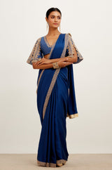 Blue Embroidered Satin Saree