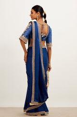 Blue Embroidered Satin Saree