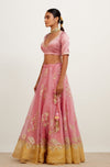 Pink and Yellow Gota Patti Organza Lehenga Set