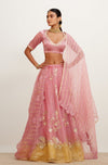 Pink and Yellow Gota Patti Organza Lehenga Set