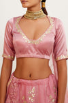 Pink and Yellow Gota Patti Organza Lehenga Set
