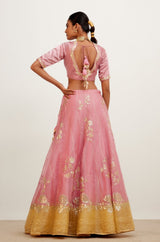 Pink and Yellow Gota Patti Organza Lehenga Set