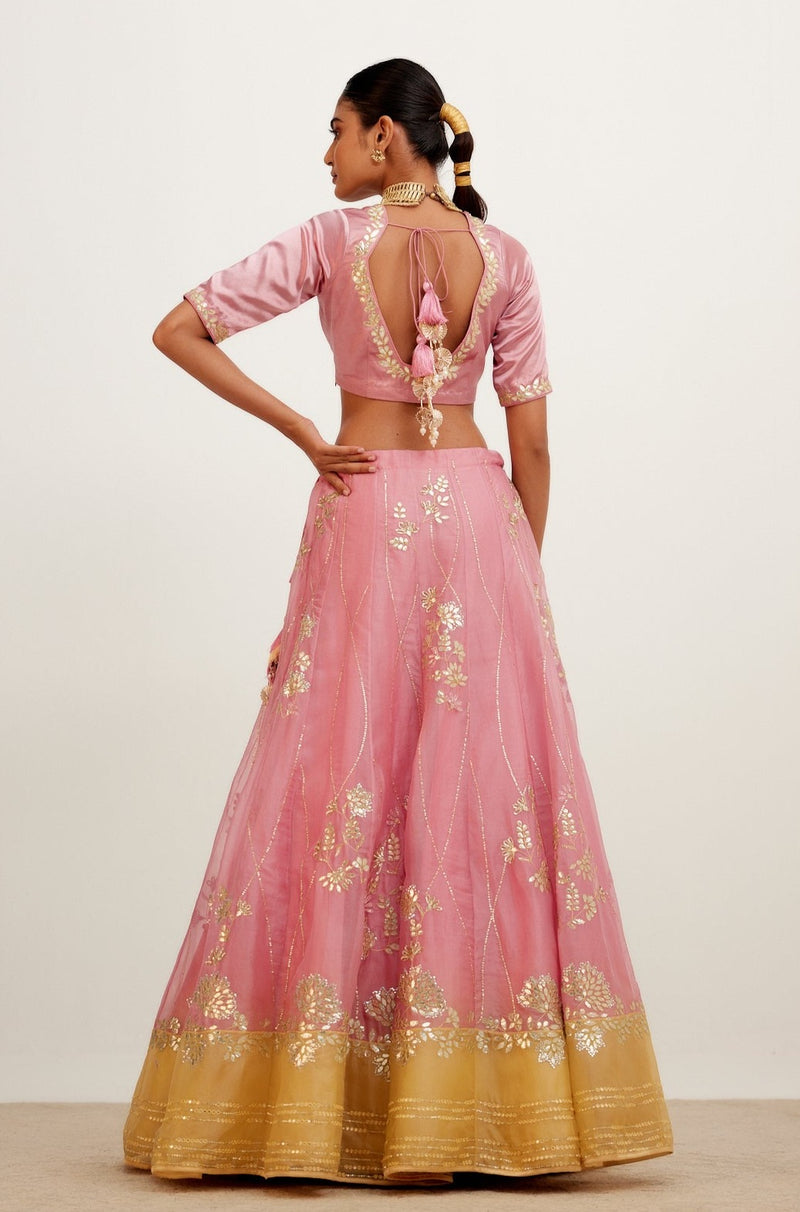 Pink and Yellow Gota Patti Organza Lehenga Set