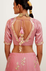 Pink and Yellow Gota Patti Organza Lehenga Set