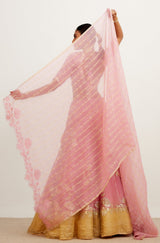 Pink and Yellow Gota Patti Organza Lehenga Set