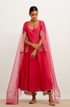Fuchsia Pink Dori Embroidered Anarkali Set
