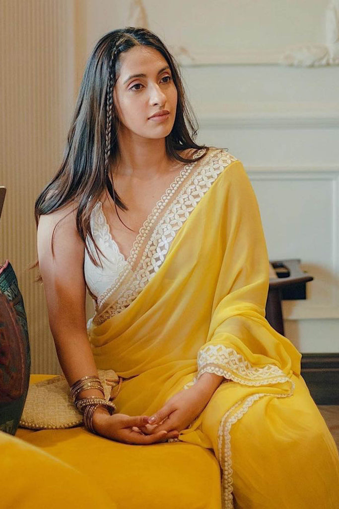 Akansha Ranjan Kapoor in  Lemon Yellow Georgette Saree