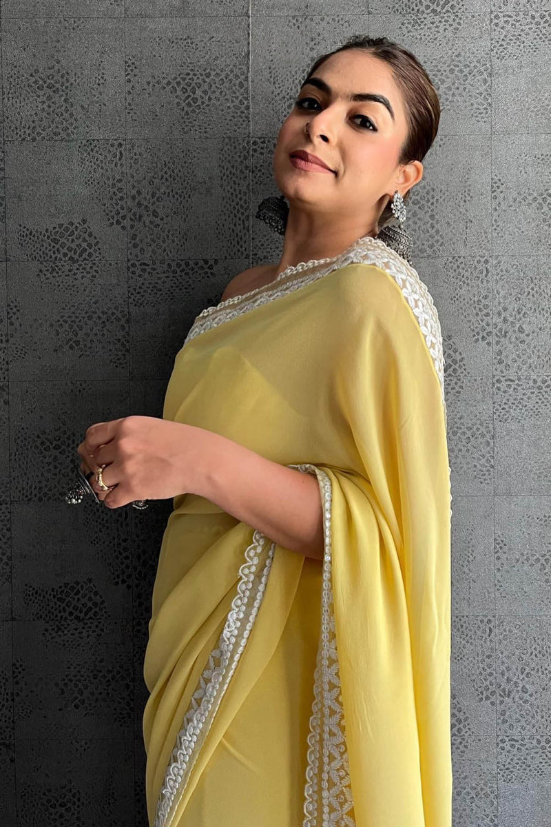 Gurleen Gambhir in  Lemon Yellow Georgette Saree