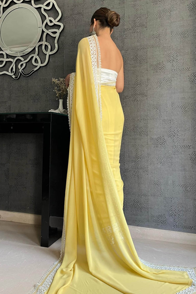 Gurleen Gambhir in  Lemon Yellow Georgette Saree