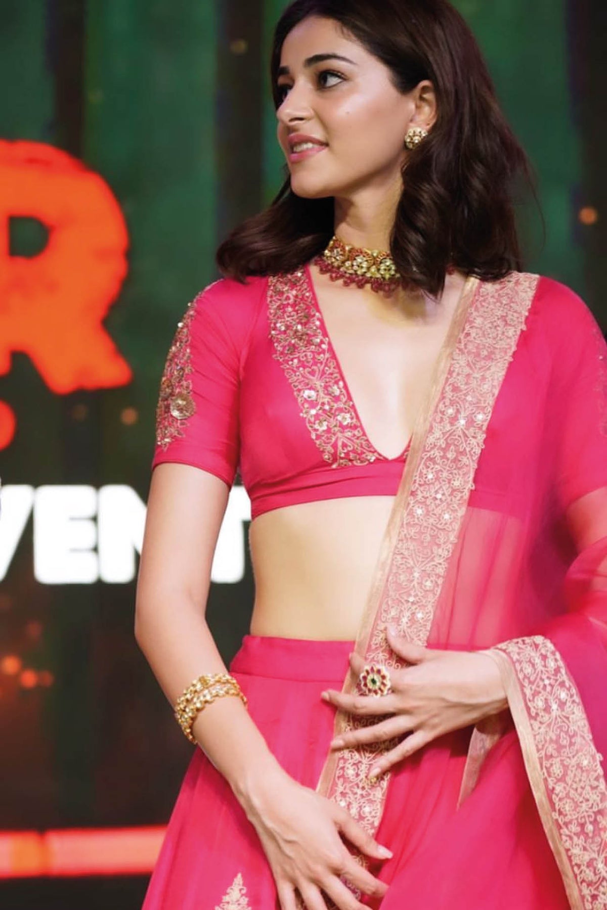 Ananya Panday in Fuchsia Resham Embroidered Cotton Silk Lehenga