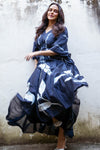 Neha Dhupia in Blue Hand Painted Skirt Set