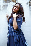 Neha Dhupia in Blue Hand Painted Skirt Set