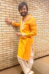 Riteish Deshmukh in Orange Embroidered Chanderi Kurta Set