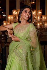 Aishwarya Lekshmi in Green Hand Block Print Lehenga