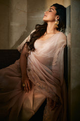Rashmika Mandanna in Baby Pink Embroidered Organza Saree