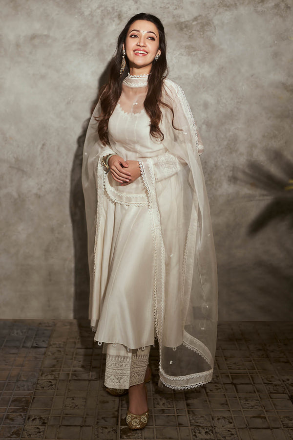 Neha Sshetty in Ivory Chanderi Anarkali Set