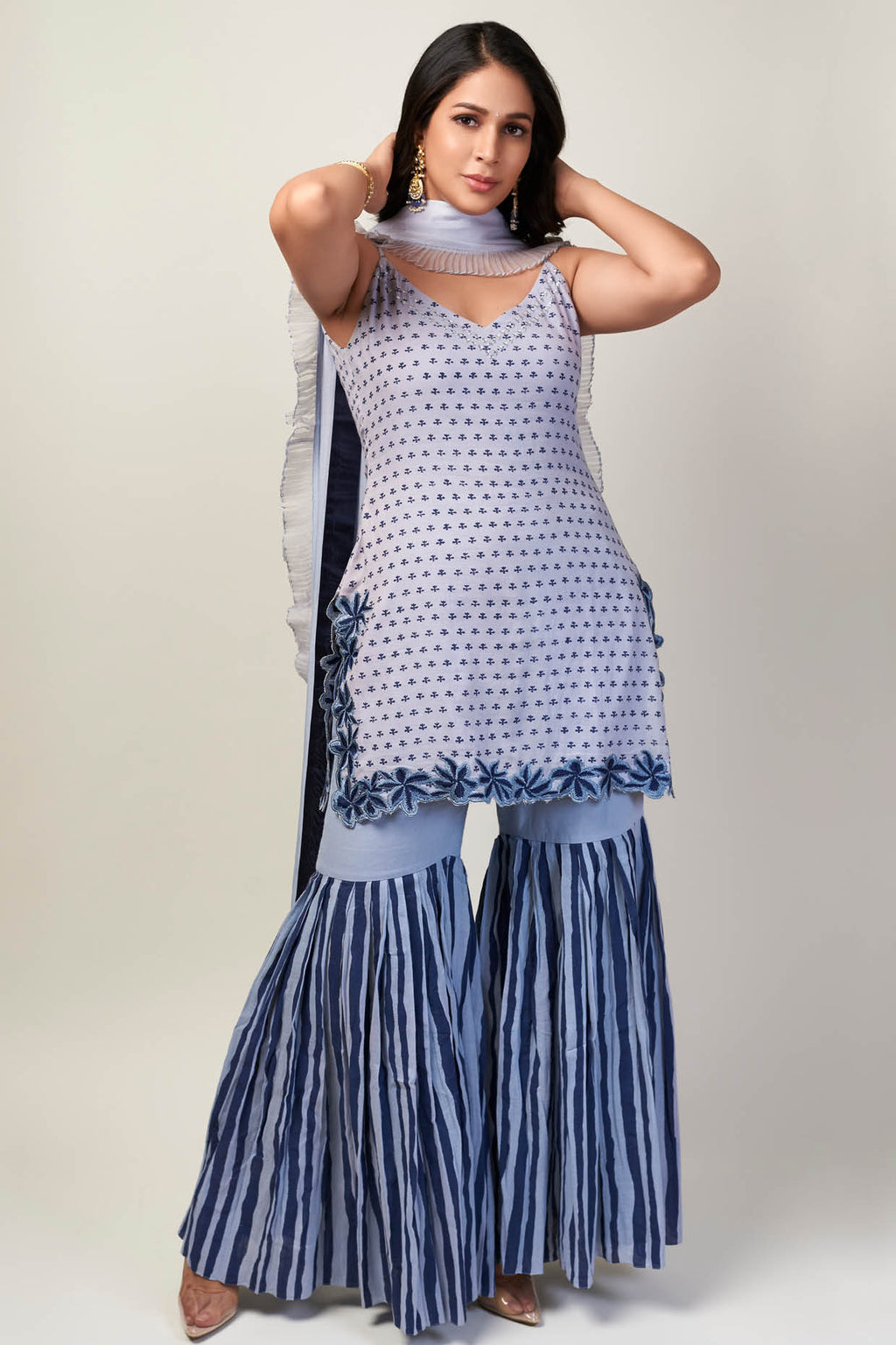 Lavanya Tripathi In Ash Blue Moss Cotton Sharara Set