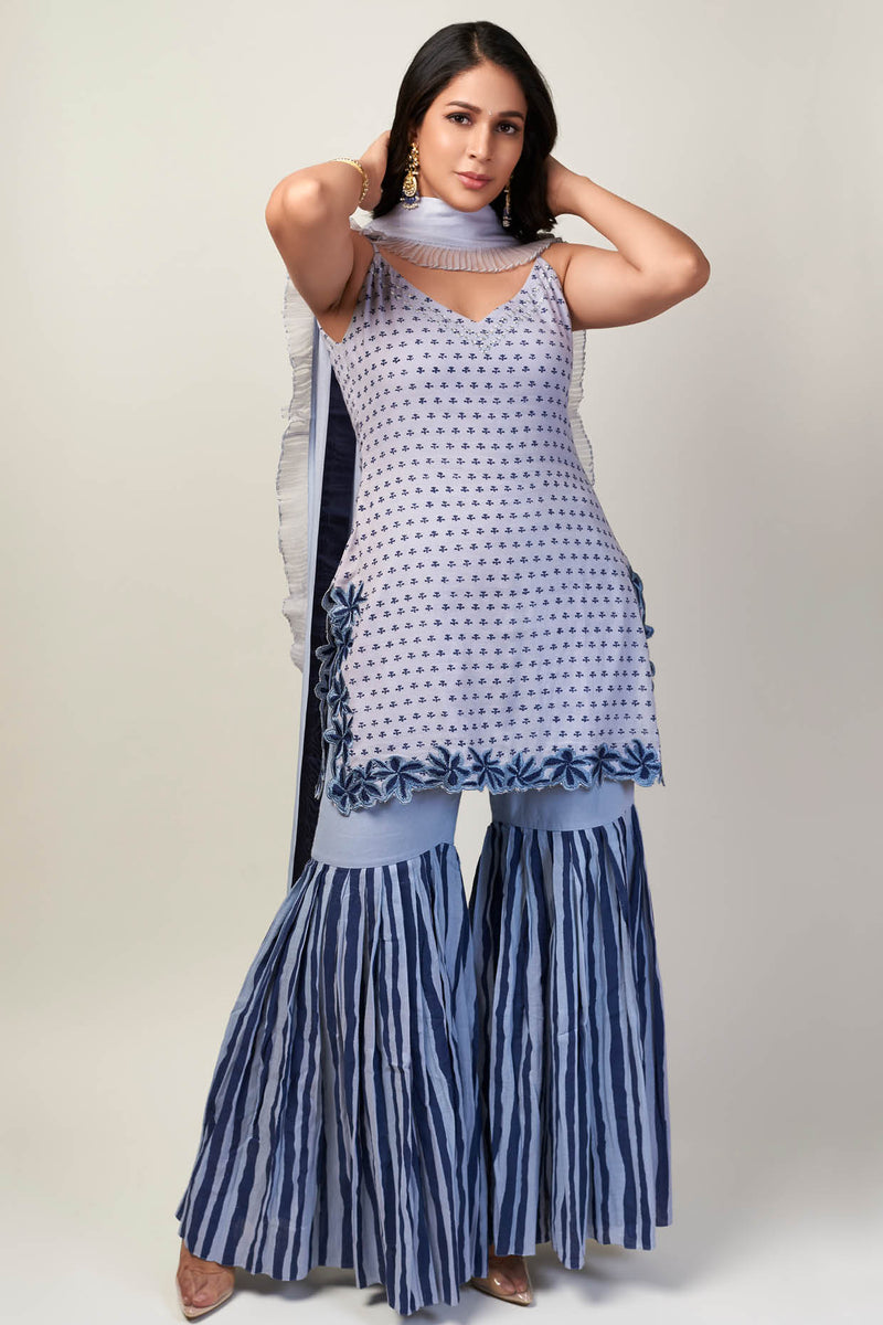 Lavanya Tripathi In Ash Blue Moss Cotton Sharara Set
