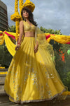 Rhea Chakraborty In Lemon Georgette Lehenga with Raw Silk Blouse